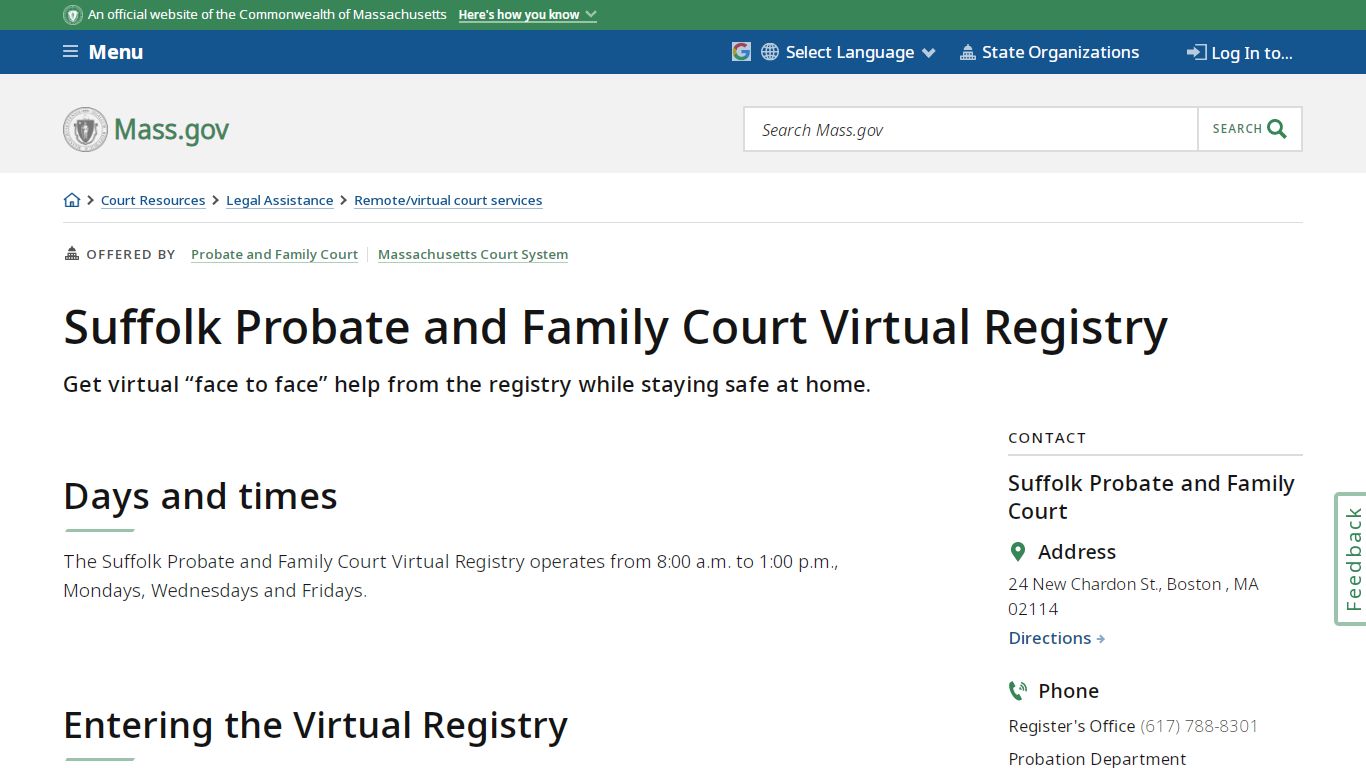 Suffolk Probate and Family Court Virtual Registry | Mass.gov